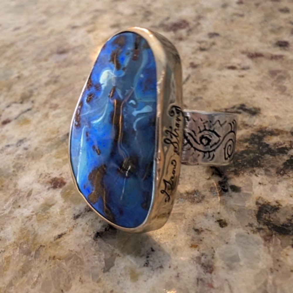 Gorgeous Jes Maharry silver and gold opal ring
